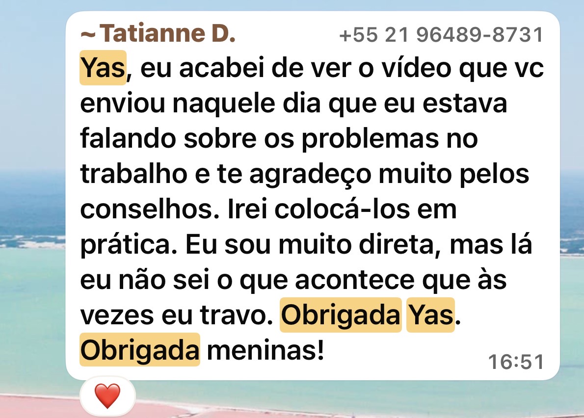Depoimento da Tatianne sobre conselhos no trabalho