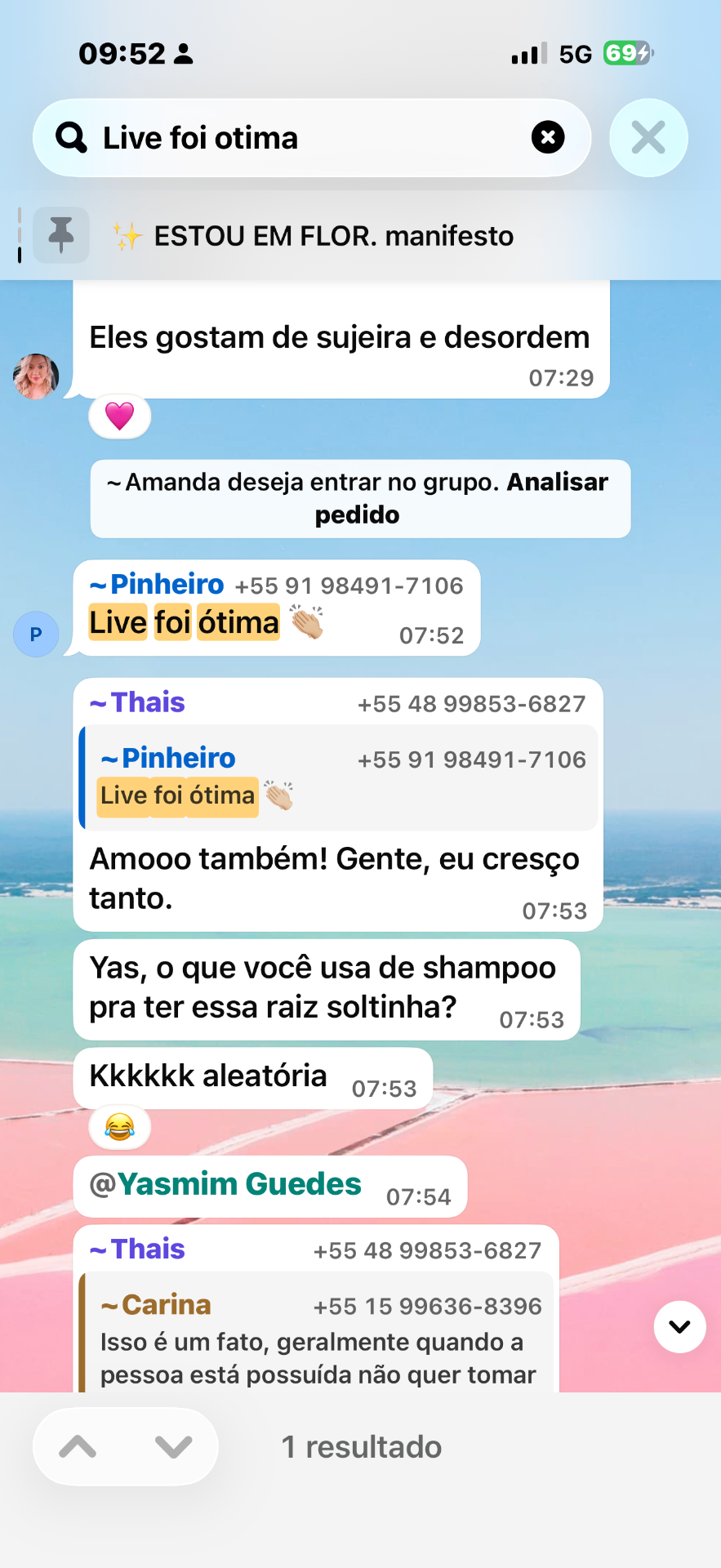 Conversa do grupo após a live