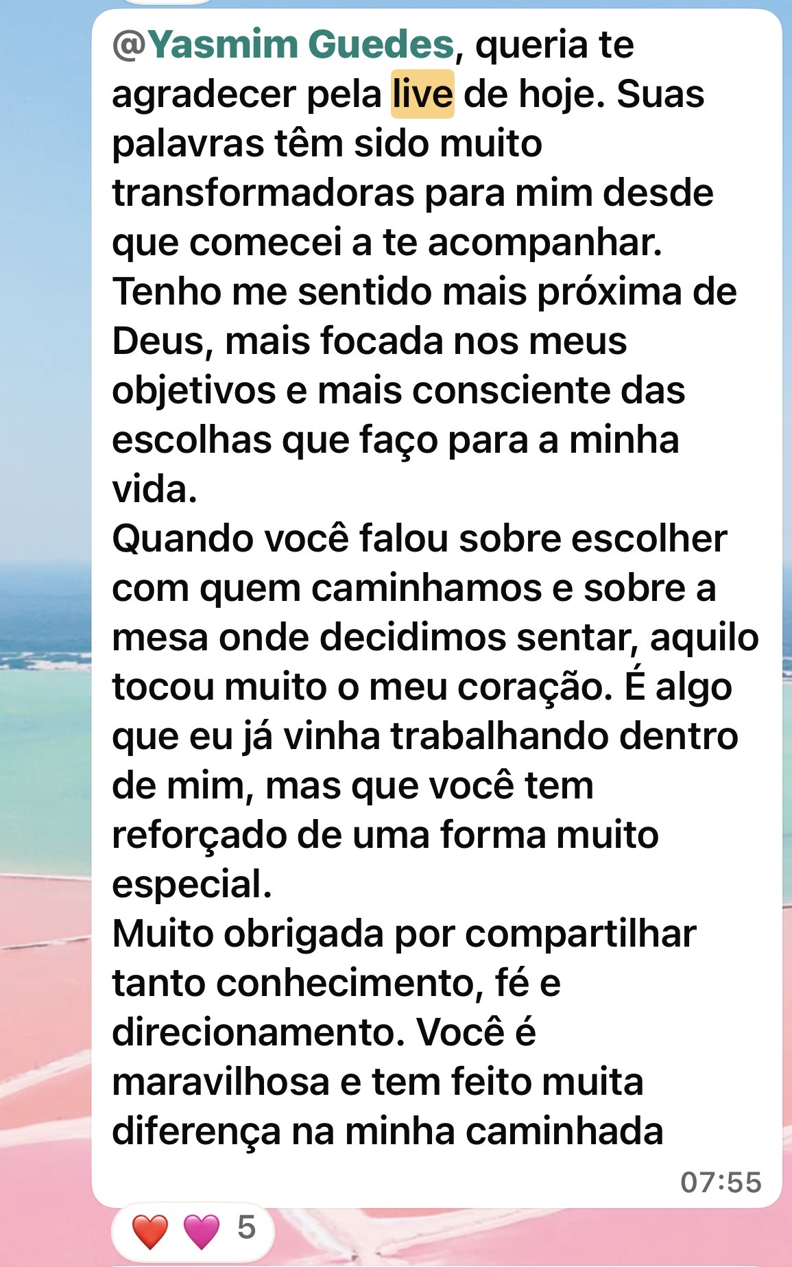 Depoimento sobre a live transformadora